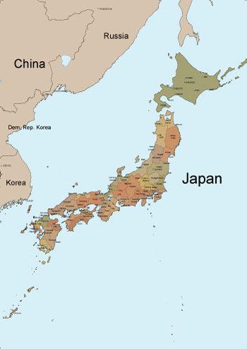 世界地図ポスター｜茶色の日本