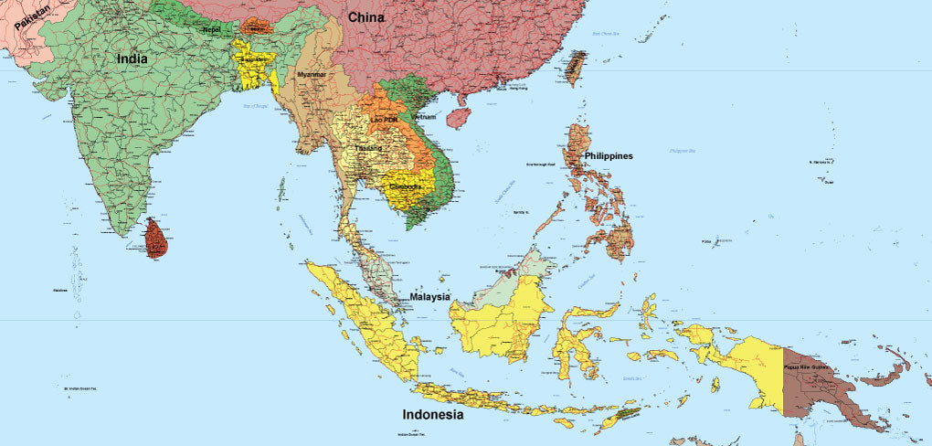 世界地図ポスター｜東南アジア全域