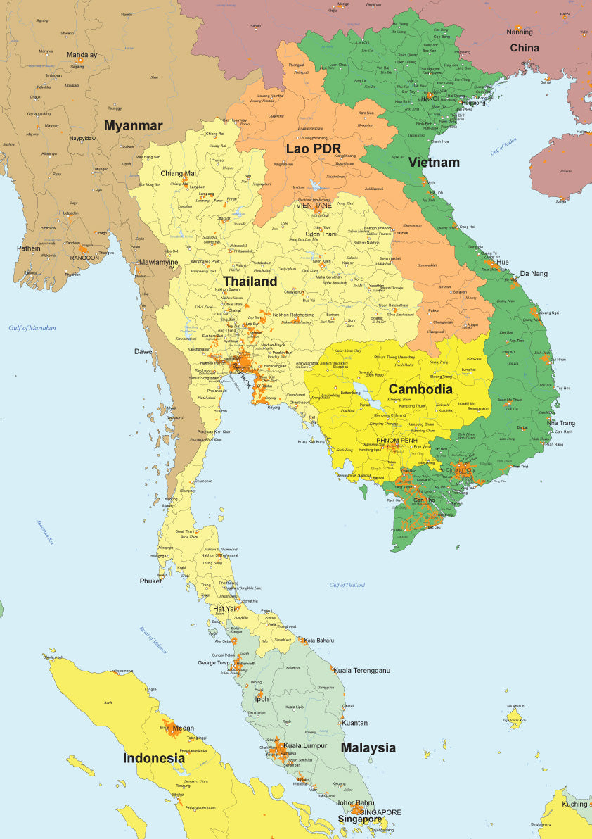 世界地図ポスター｜タイ~シンガポール – Hotdogger