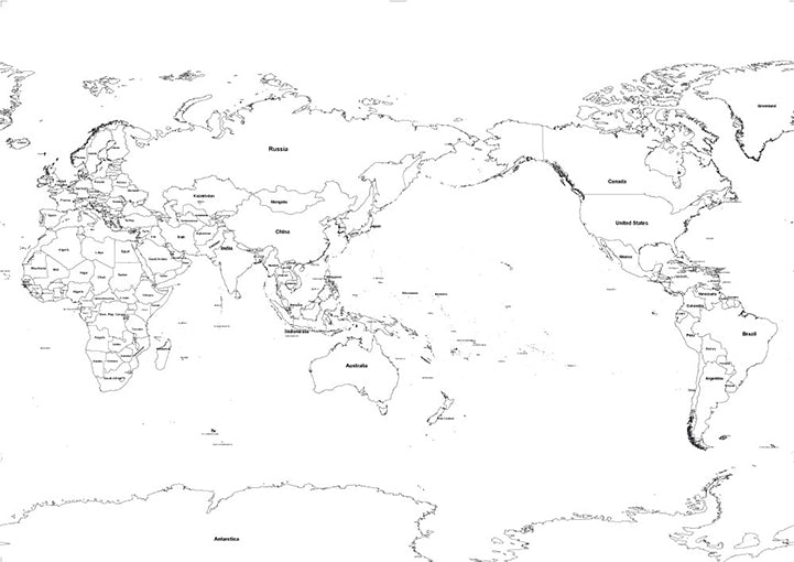 世界地図ポスター｜世界地図：白地図