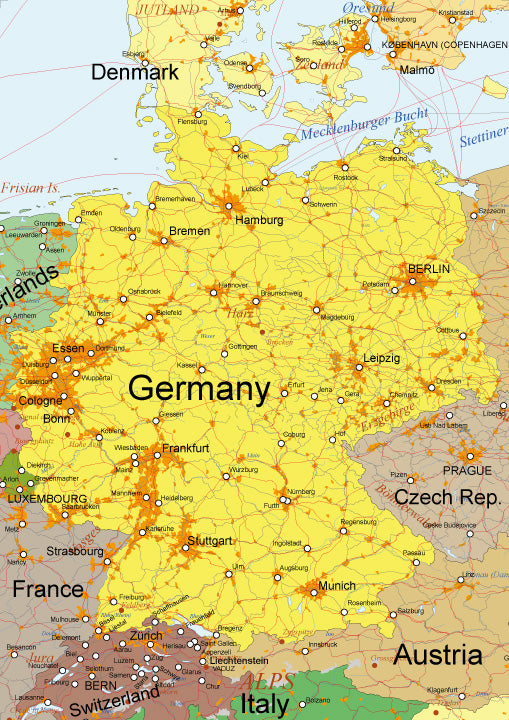 世界地図ポスター｜ドイツ、西ヨーロッパ